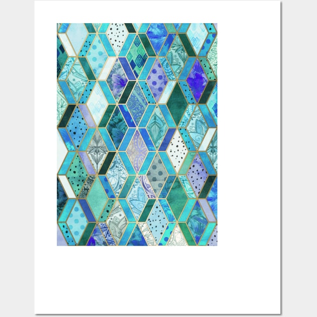 Sapphire & Emerald Diamond Patchwork Pattern Wall Art by micklyn